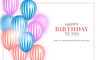 vector happy birthday design with balloon, typography letter and falling confetti on light