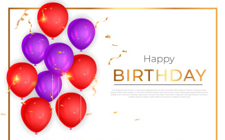 Birthday design with balloon, typography letter and falling confetti on light background idea