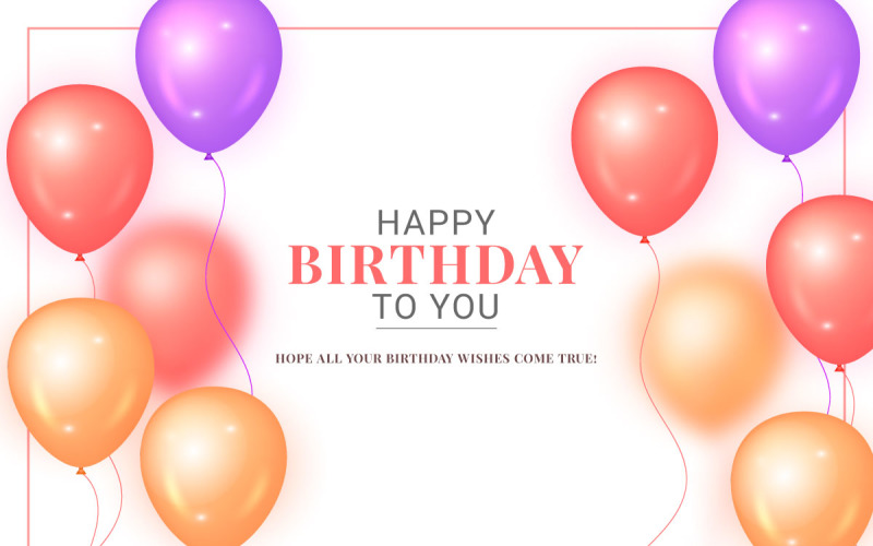 Birthday design with balloon, typography letter and falling confetti on light background Illustration