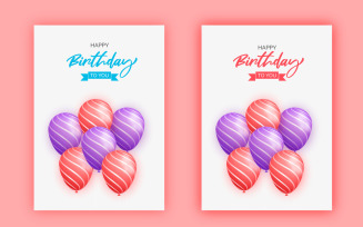 Happy birthday card design with balloon, typography letter and falling confetti on light background