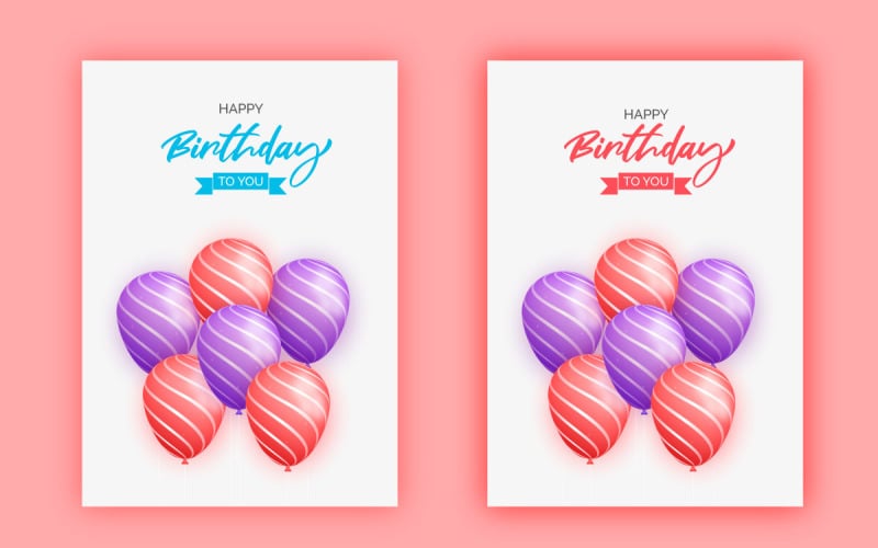 Happy birthday card design with balloon, typography letter and falling confetti on light background Illustration