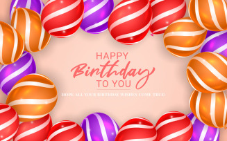 Happy birthday design and balloon, typography letter and falling confetti on light background