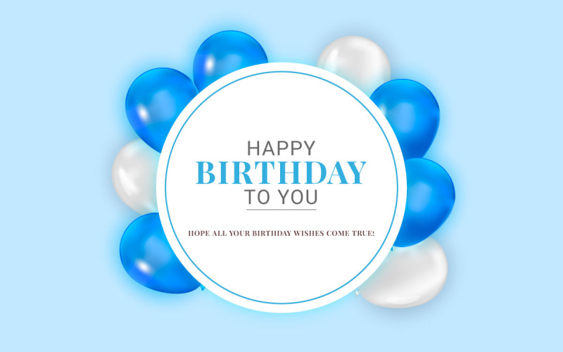 Happy birthday design with balloon and falling confetti on light background concept Illustration