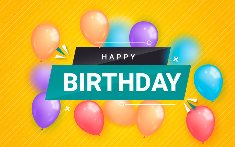 Happy birthday design with balloon, typography letter and falling confetti background idea Illustration