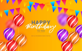 Happy birthday design with balloon, typography letter and falling vector light background