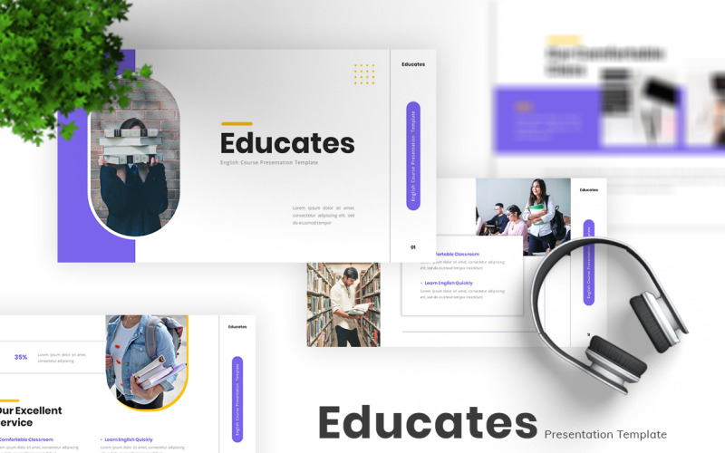 Educates English Course Powerpoint Template PowerPoint Template