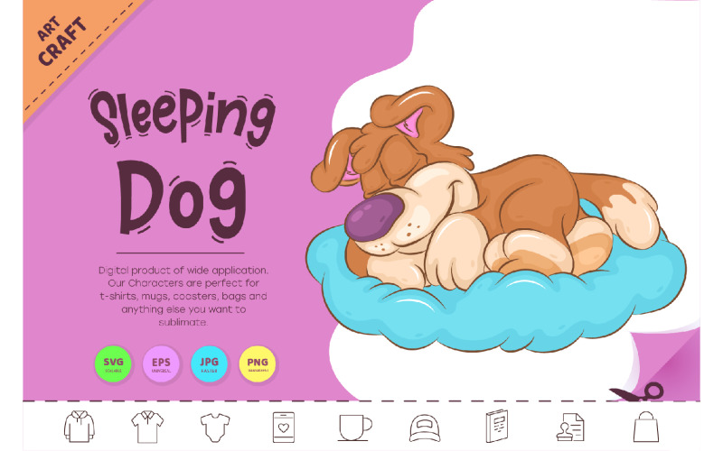 Sleeping Cartoon Dog. Clipart. Vector Graphic
