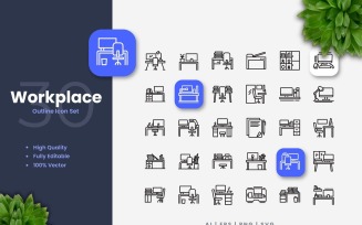 30 Workplace Outline Icon Set