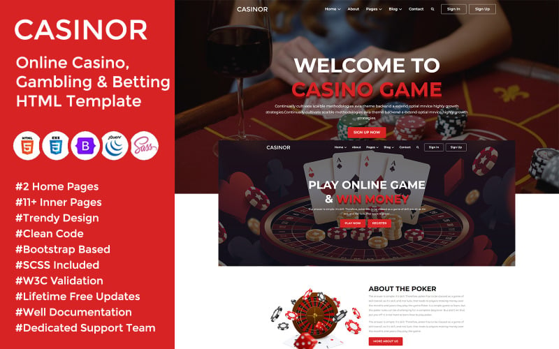 Casinor - Online Casino, Gambling & Betting HTML Template Website Template