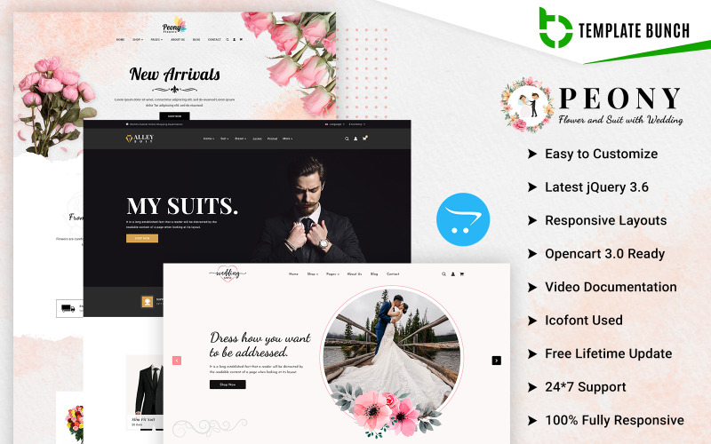 Peony - Flower and Suit with Wedding - Responsive Opencart 3.0.3.9 Ecommerce theme OpenCart Template