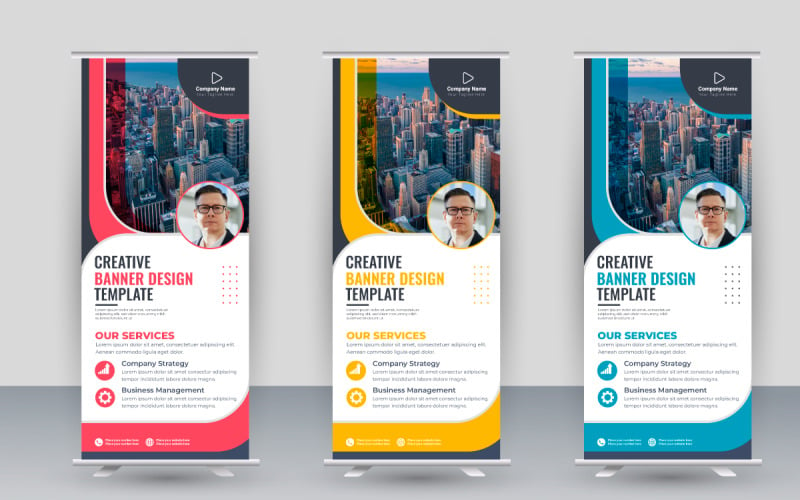 Roll up display standee banner design and business rack card or dl flyer templates Illustration