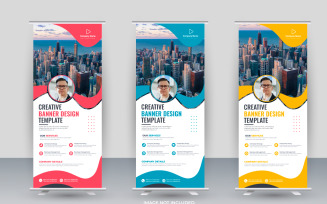 Vector roll up display standee banner design and business rack card design or dl flyer templates