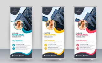 Vector roll up display standee banner design and business rack card or dl flyer templates