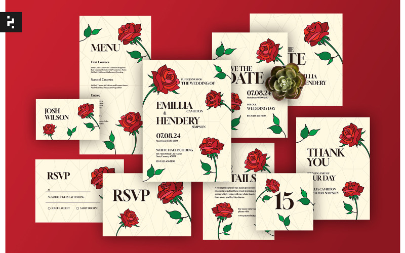 Wedding Invitation Suite Rose Theme Corporate Identity