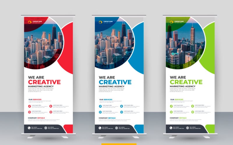 Professional modern corporate stand roll up banner and pull up banner template design concept Illustration