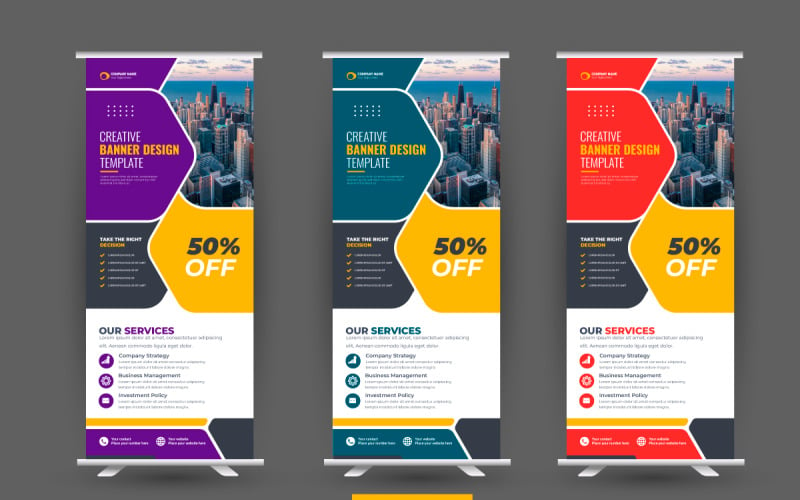 Professional modern corporate stand roll up banner and pull up banner template Illustration
