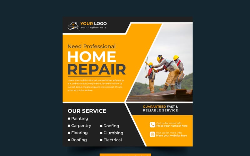 Vector Construction and handyman home repair web banner social media post home service post Illustration