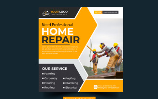 Vector Construction and handyman home repair web banner social media post home service