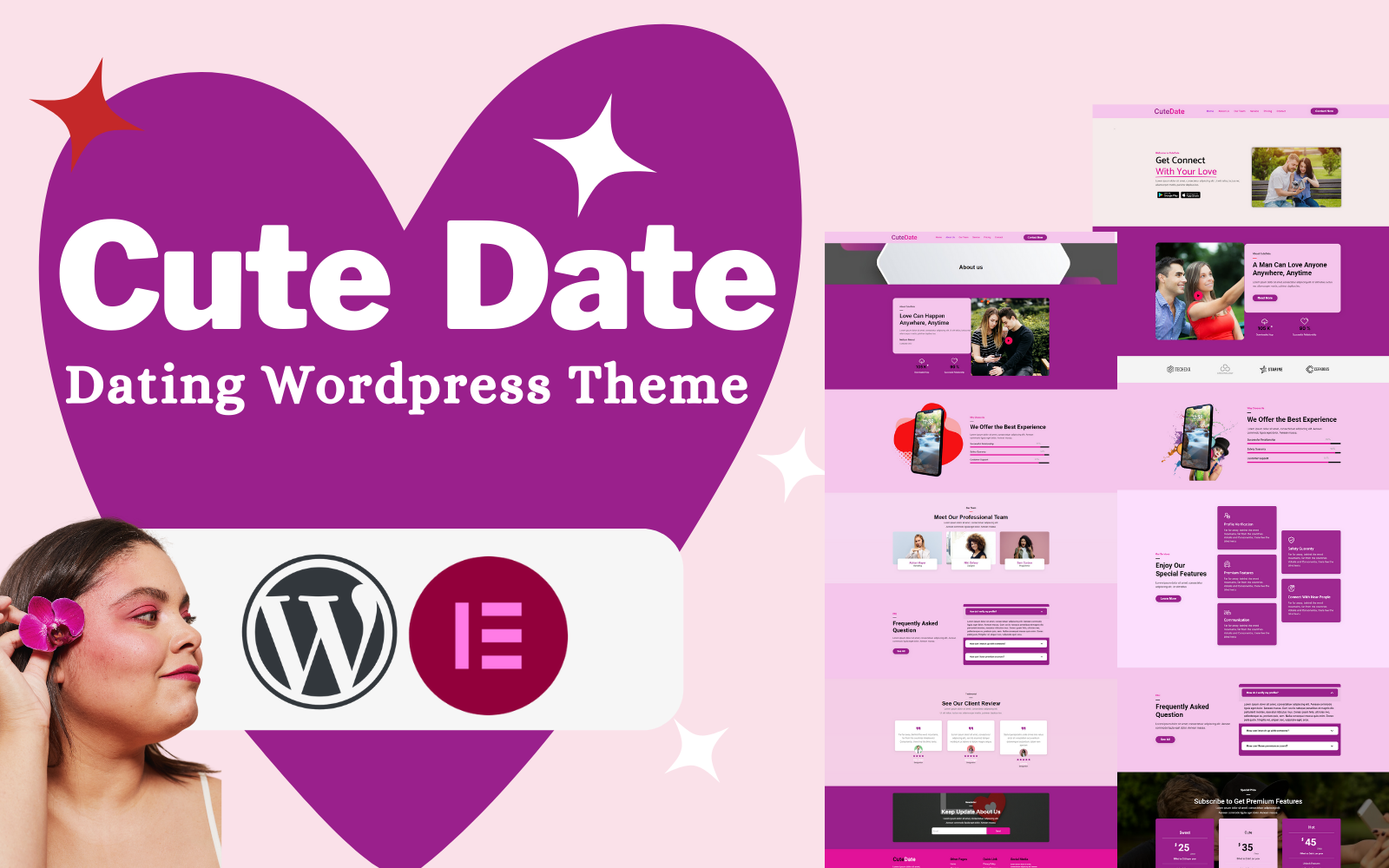 Cute-Date Dating Portfolio and Landing Page WordPress theme