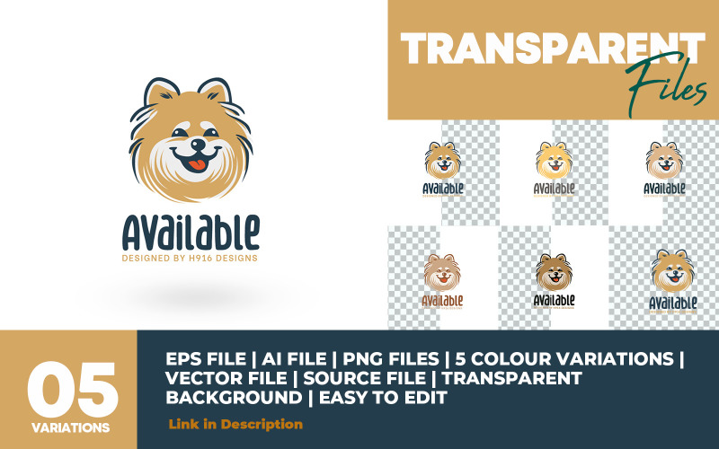 Happy Pomeranian Dog Logo Template in 5 Colors
