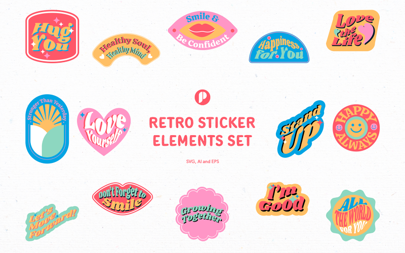 Bright Retro Sticker Elements Set Illustration