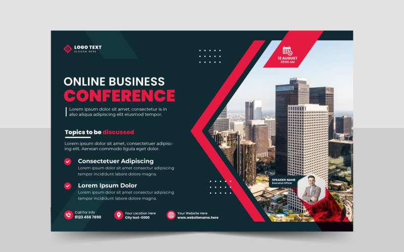 Business conference flyer template or online webinar event conference social media banner layout. Corporate Identity