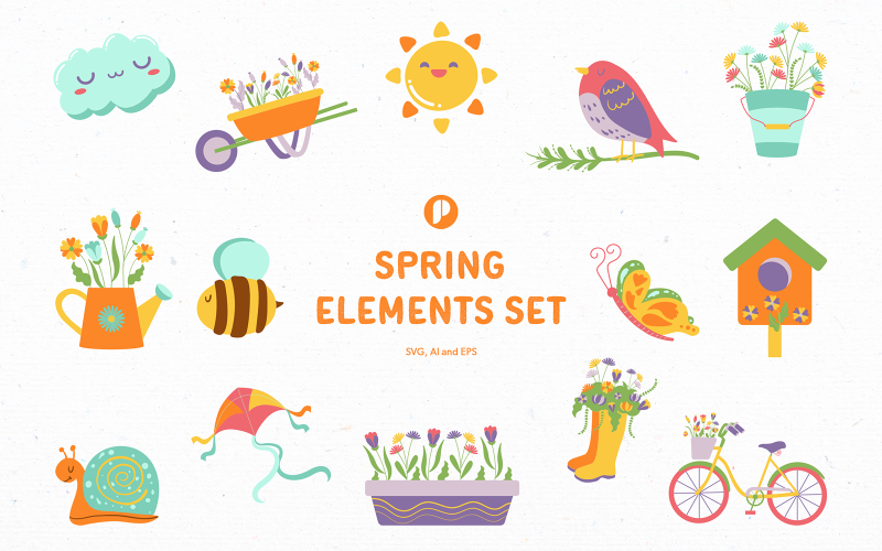 Cheerful Spring Elements Set Illustration