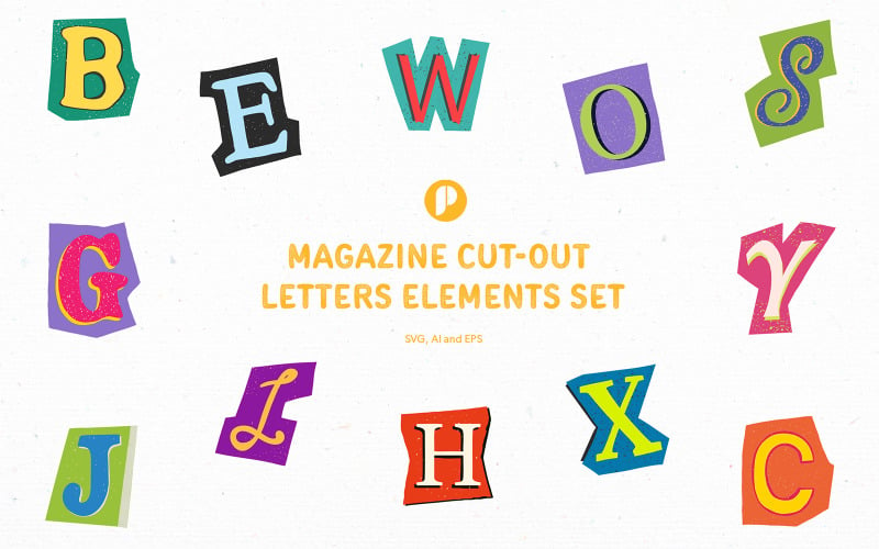 Colorful Magazine Cut-out Letters Elements Set Illustration