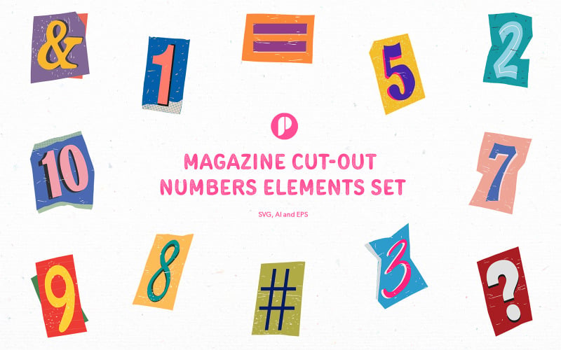 Colorful Magazine Cut-out Numbers Elements Set Illustration