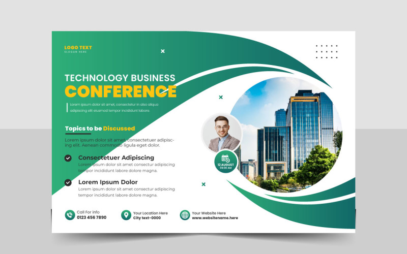 Corporate business conference flyer template or technology conference social media banner layout Corporate Identity
