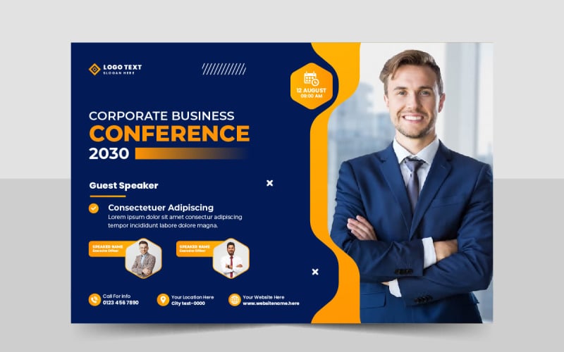 Creative technology business conference flyer template and business webinar event banner Corporate Identity