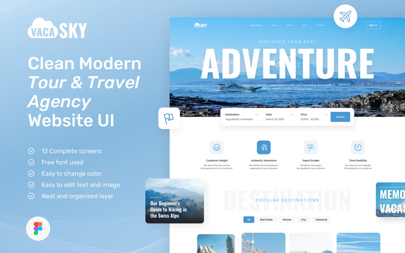 Vacasky – Clean Modern Tour & Travel Agency Website UI Element