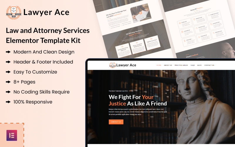 Lawyer Ace - Law and Attorney Services Elementor Template Kit Elementor Kit