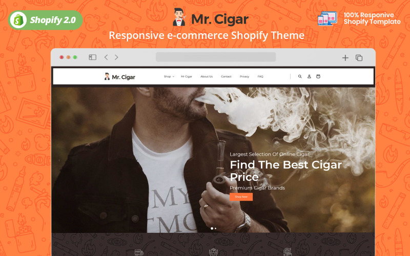 Mr. Cigar Stogie Tobacco Cigarette Shopify os 2.0 Theme Shopify Theme