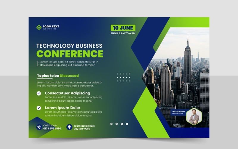 Business conference flyer template or technology conference social media banner design Corporate Identity