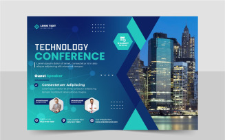 Business technology conference flyer template or business webinar event social media banner layout