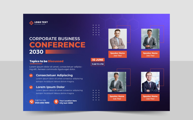 Creative business conference flyer template or business webinar event social media banner layout Corporate Identity
