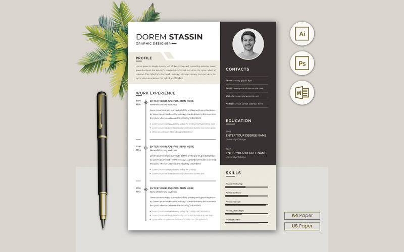 Dorem Stassin Job Hunting Resume CV Template Resume Template