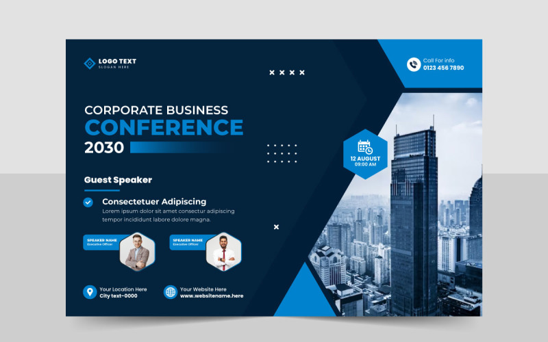 Horizontal business conference flyer template or technology conference social media banner design Corporate Identity