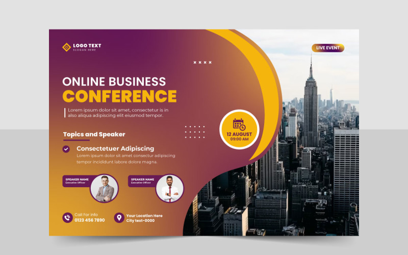 Horizontal business conference flyer template or technology conference social media banner layout Corporate Identity