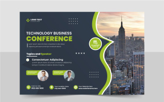 Technology business conference flyer template or online webinar flyer layout