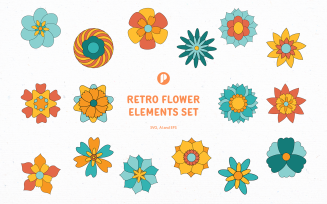 Yellow & Turquoise Retro Flower Element Set