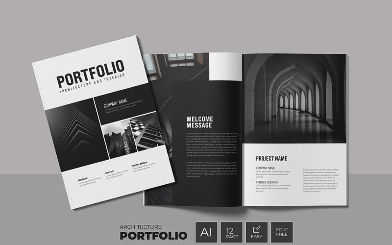 Architecture Portfolio with black and white Magazine Template