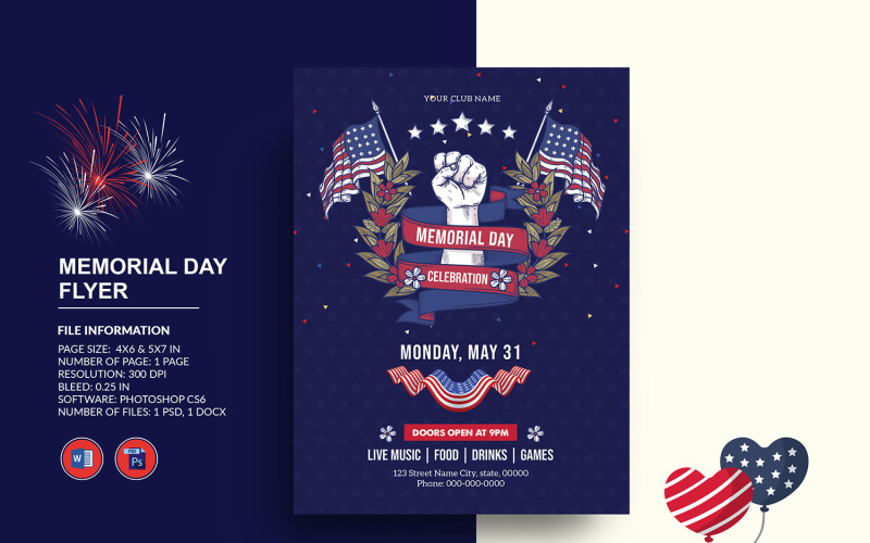 Us Memorial Day Party Invitation Flyer Template Corporate Identity