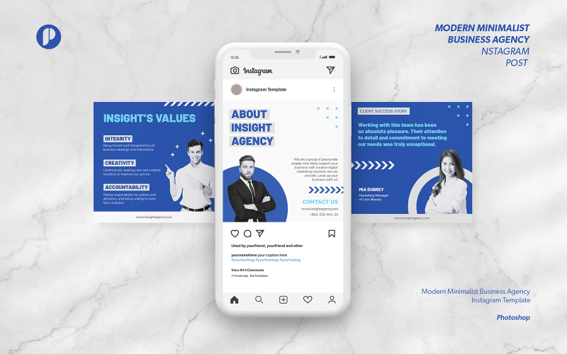 Blue & White Modern Minimalist Business Agency Instagram Post Social Media