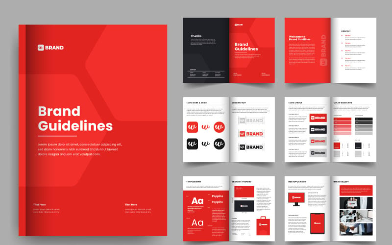 Brand guideline template and brand manual brochure layout Corporate Identity