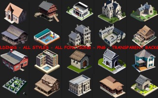 Buildings - Isometric view - PNG transparent
