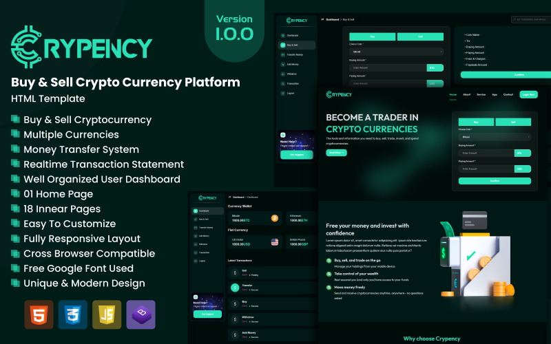 Crypency - Buy & Sell Crypto Currency Platform HTML Template Website Template