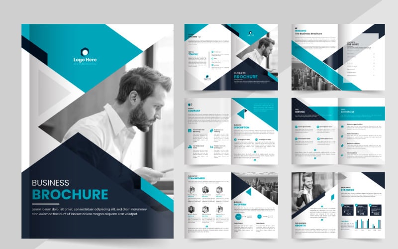 business brochure template layout design, 12 page corporate brochure editable template layout Illustration