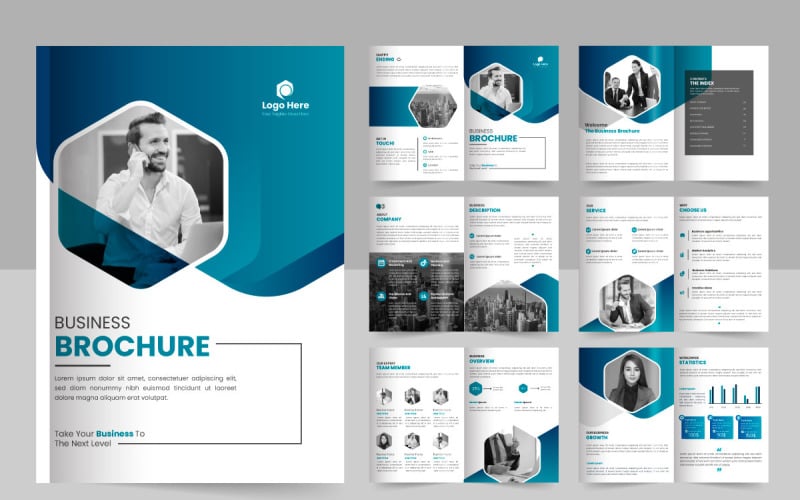 business brochure template layout design, 12 page corporate brochure template Illustration